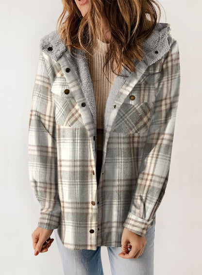 ⭐Women's Thickened Flannel Long Sleeve Plaid Jacket Coat with Hood(Buy 2 Free Shipping)