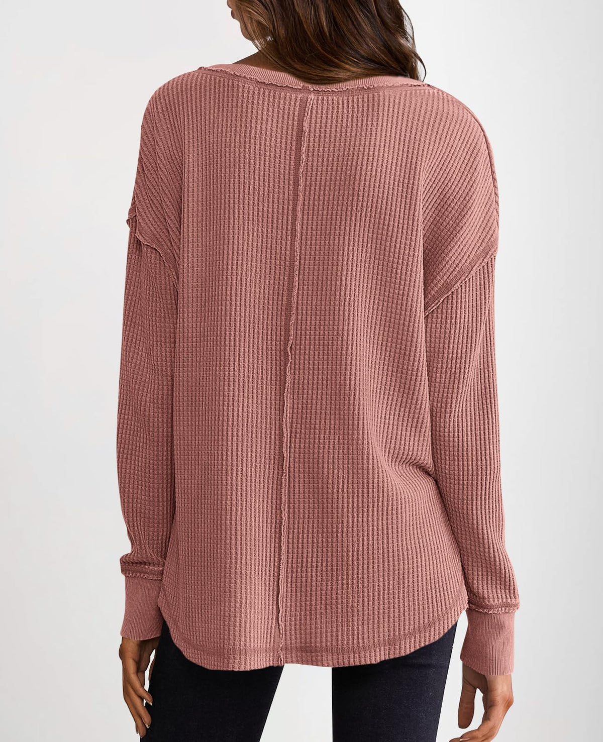 ✨Women's Waffle Knit Exposed Seam Pullover