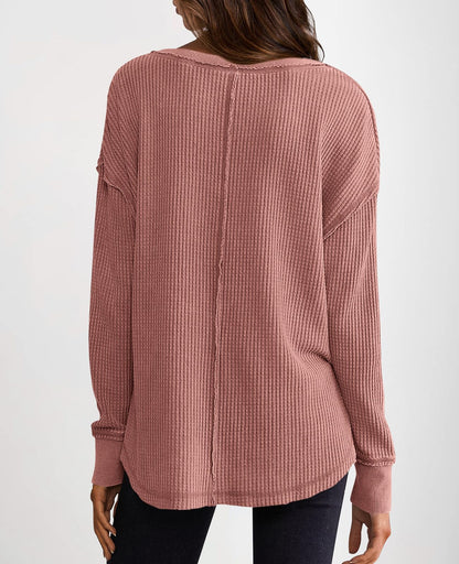 ✨Women's Waffle Knit Exposed Seam Pullover