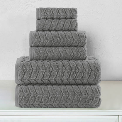 Elegant Comfort 6-Piece Turkish Cotton Braided Towel Set, 2 Washcloths, 2 Hand Towels and 2 Bath Towels