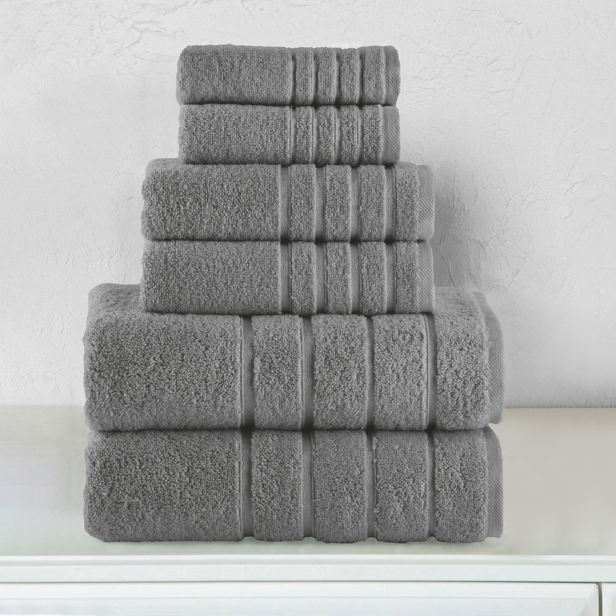 Elegant Comfort 6-Piece Turkish Cotton 4 Lines Stripe Towel Set, 2 Washcloths, 2 Hand Towels and 2 Bath Towels