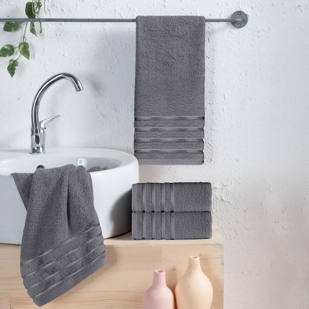 Elegant Comfort 4-Pack Turkish Cotton 4 Lines Stripe Hand Towel Set, 16 x 28 inch