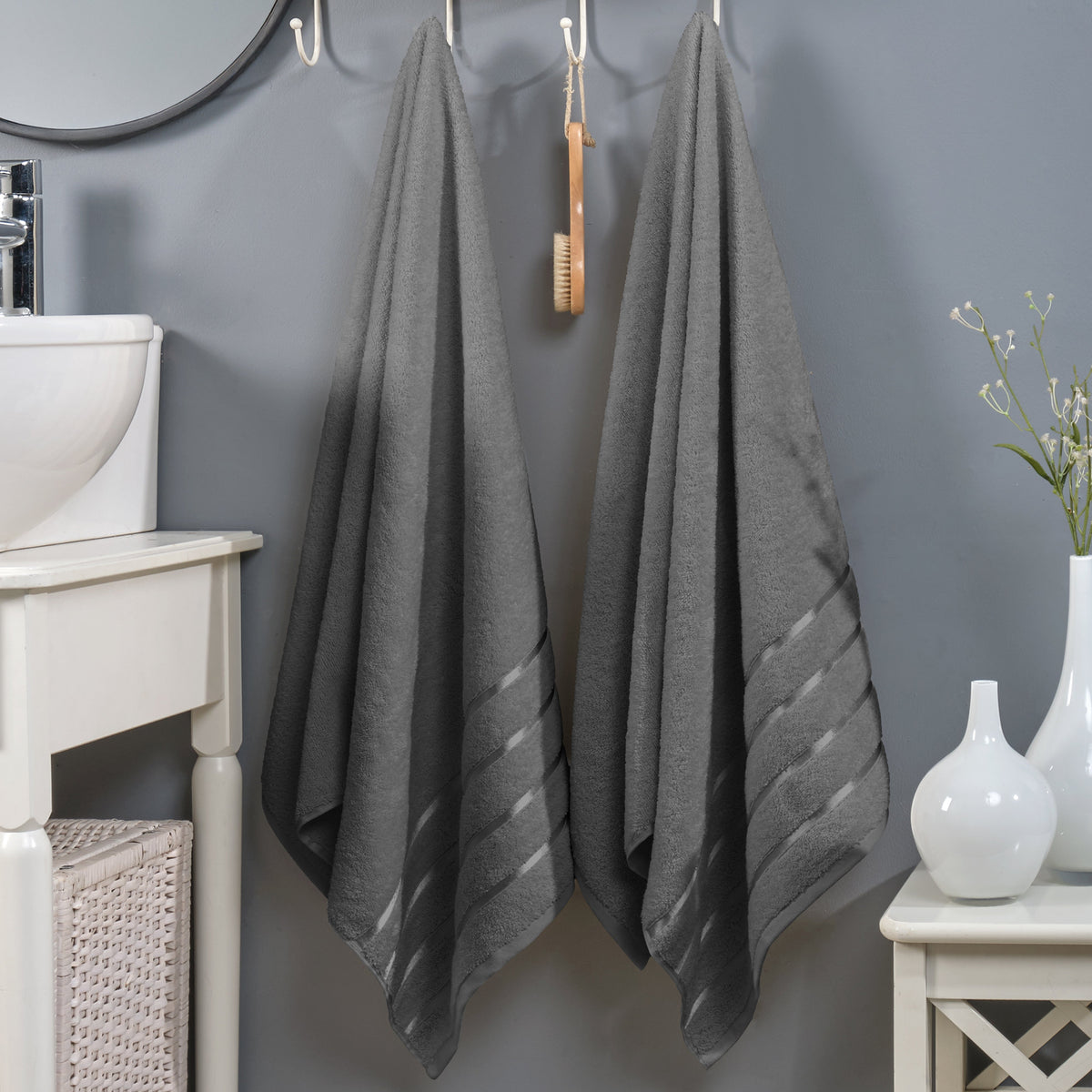 Elegant Comfort 2-Pack Premium Turkish Cotton 4 Lines Stripe Bath Towel Set, 27 x 54 inch