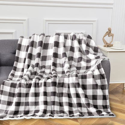 Elegant Comfort Buffalo Plaid Flannel Fleece Sherpa Throw Blanket
