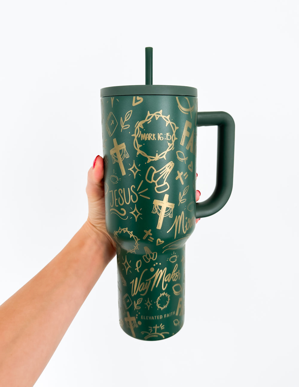 Elevated Faith Green Allover Print 40 oz Ascend Tumbler