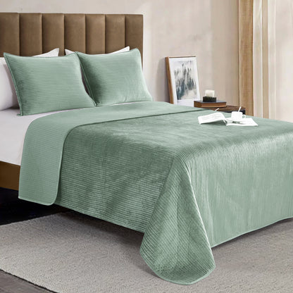 Elegant Comfort 3-Piece Velvet Corduroy Stripe Quilted Bedspread Coverlet Set