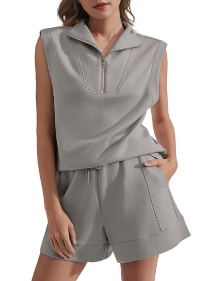 ✨Women's Half Zip Air Essentials Sleeveless Two Piece Short Sets