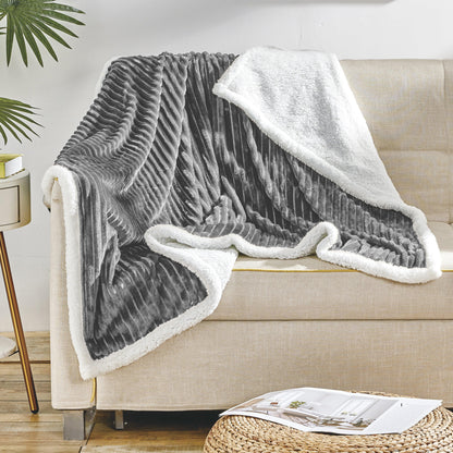 Elegant Comfort Corduroy Design Luxury Sherpa Blanket