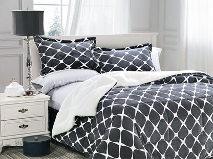 Elegant Comfort 3-Piece Micro-Suede Reversible Sherpa - Bloomingdale Pattern Comforter Set