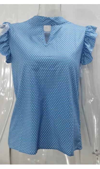 Women Summer Elegant Ruffles Sleeveless Polka Pot Lace Up Tie Bow Blouses and Shirts Casual Oversize Tops Pullover Tunic 2026