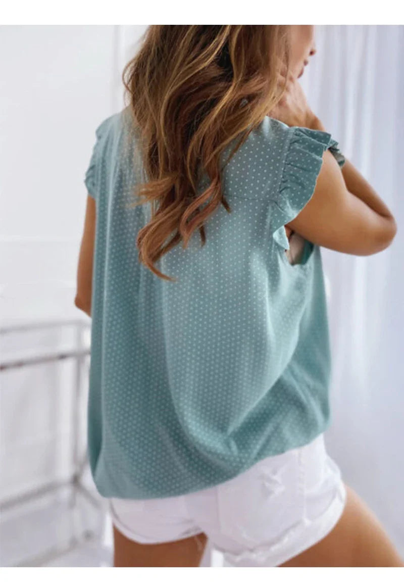 Women Summer Elegant Ruffles Sleeveless Polka Pot Lace Up Tie Bow Blouses and Shirts Casual Oversize Tops Pullover Tunic 2026
