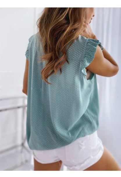 Women Summer Elegant Ruffles Sleeveless Polka Pot Lace Up Tie Bow Blouses and Shirts Casual Oversize Tops Pullover Tunic 2026