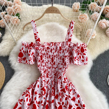 Summer 2026 Midi Dress Women Casual Off Shoulder Short Sleeve Vacation Beach Robe Female Clothing