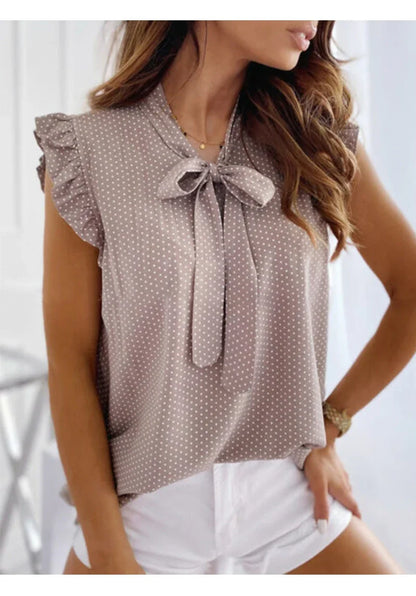 Women Summer Elegant Ruffles Sleeveless Polka Pot Lace Up Tie Bow Blouses and Shirts Casual Oversize Tops Pullover Tunic 2026