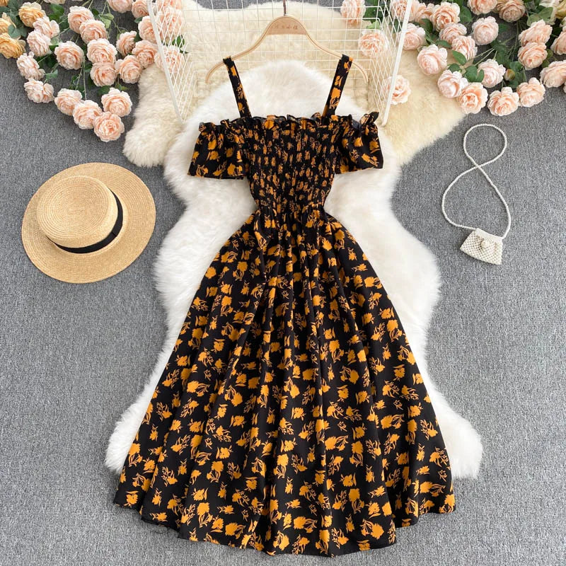 Summer 2026 Midi Dress Women Casual Off Shoulder Short Sleeve Vacation Beach Robe Female Clothing