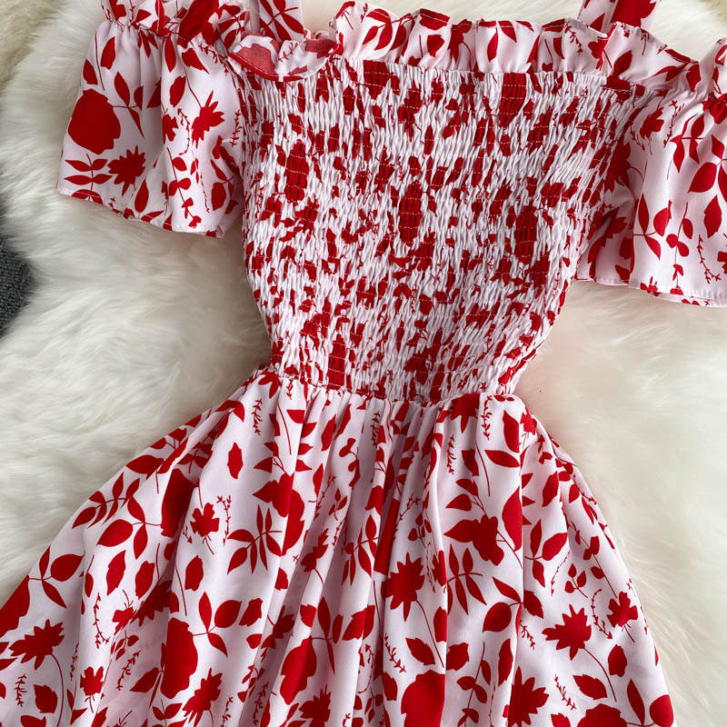 Summer 2026 Midi Dress Women Casual Off Shoulder Short Sleeve Vacation Beach Robe Female Clothing