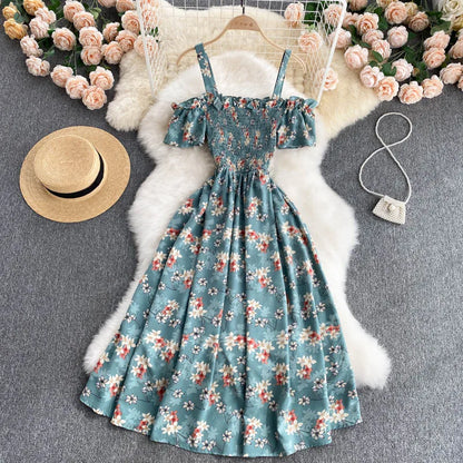Summer 2026 Midi Dress Women Casual Off Shoulder Short Sleeve Vacation Beach Robe Female Clothing