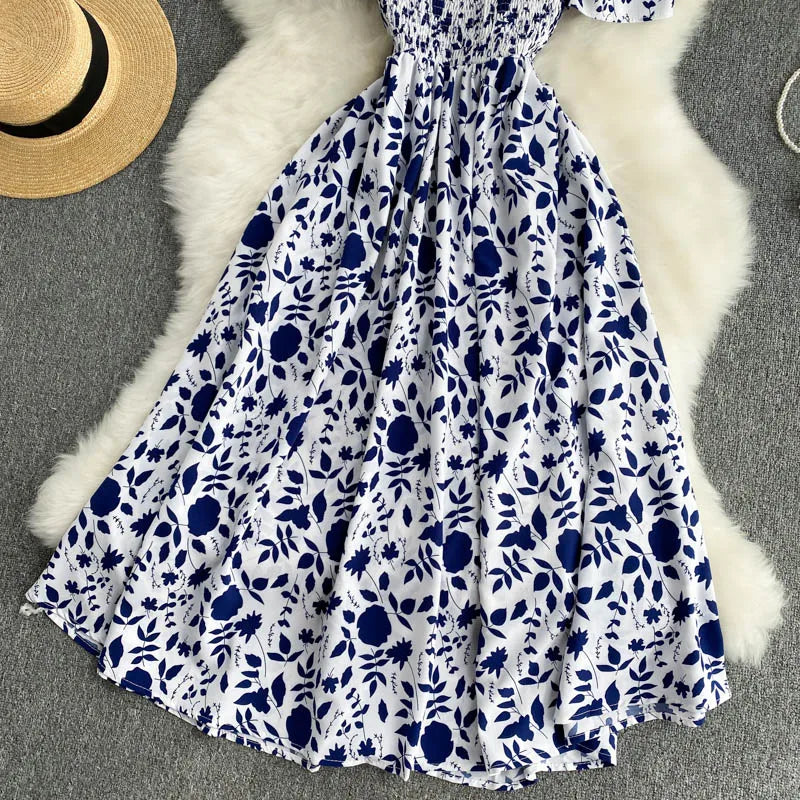Summer 2026 Midi Dress Women Casual Off Shoulder Short Sleeve Vacation Beach Robe Female Clothing