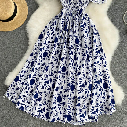 Summer 2026 Midi Dress Women Casual Off Shoulder Short Sleeve Vacation Beach Robe Female Clothing