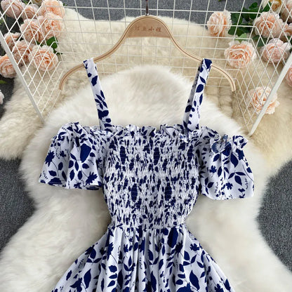Summer 2026 Midi Dress Women Casual Off Shoulder Short Sleeve Vacation Beach Robe Female Clothing