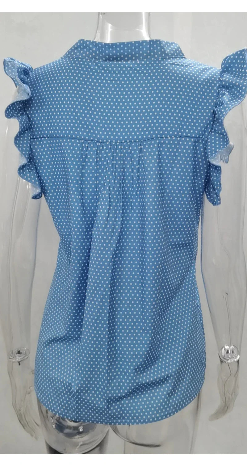 Women Summer Elegant Ruffles Sleeveless Polka Pot Lace Up Tie Bow Blouses and Shirts Casual Oversize Tops Pullover Tunic 2026
