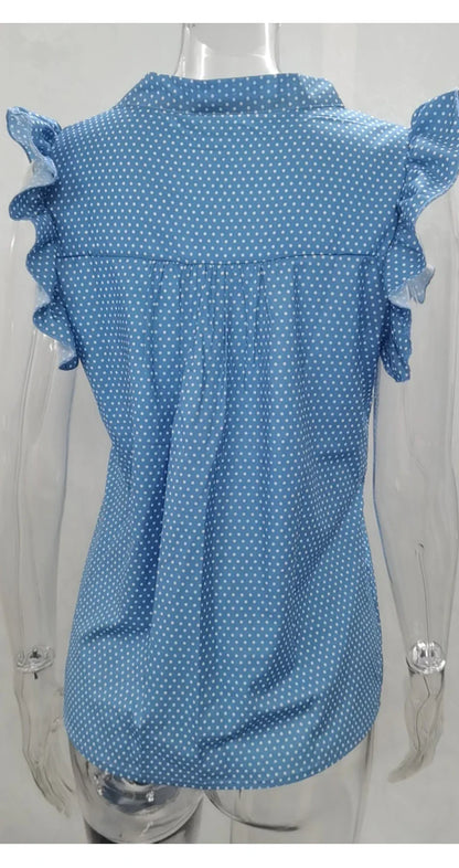 Women Summer Elegant Ruffles Sleeveless Polka Pot Lace Up Tie Bow Blouses and Shirts Casual Oversize Tops Pullover Tunic 2026