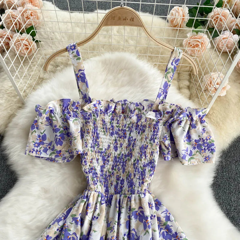 Summer 2026 Midi Dress Women Casual Off Shoulder Short Sleeve Vacation Beach Robe Female Clothing