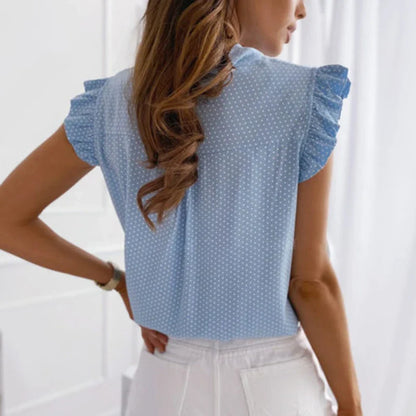 Women Summer Elegant Ruffles Sleeveless Polka Pot Lace Up Tie Bow Blouses and Shirts Casual Oversize Tops Pullover Tunic 2026