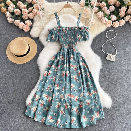 Summer 2026 Midi Dress Women Casual Off Shoulder Short Sleeve Vacation Beach Robe Female Clothing