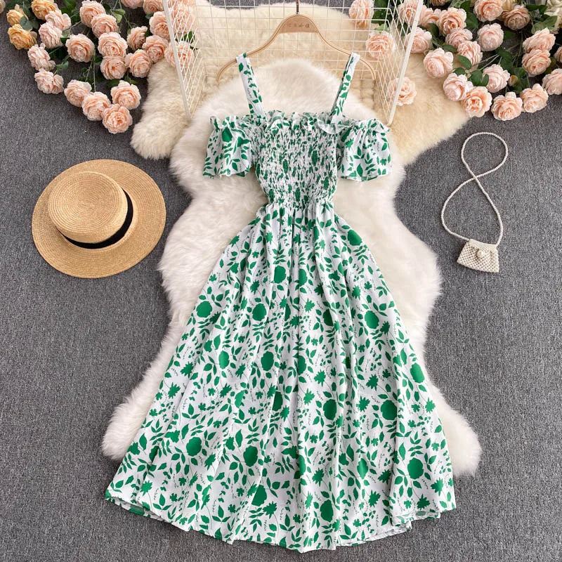 Summer 2026 Midi Dress Women Casual Off Shoulder Short Sleeve Vacation Beach Robe Female Clothing