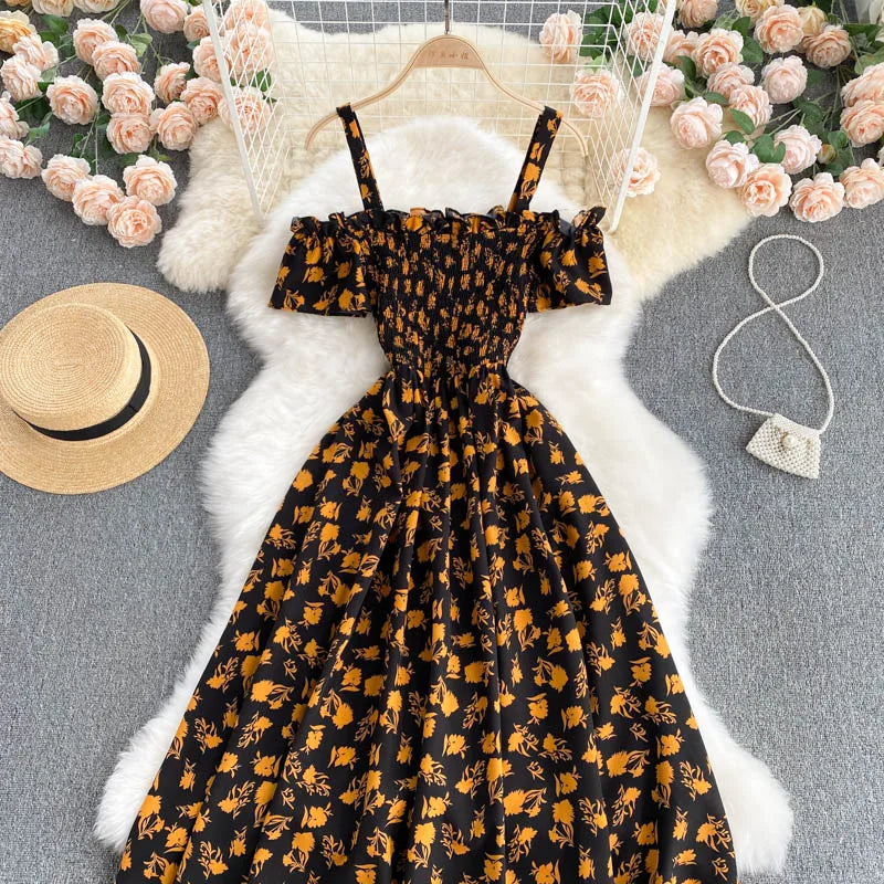 Summer 2026 Midi Dress Women Casual Off Shoulder Short Sleeve Vacation Beach Robe Female Clothing