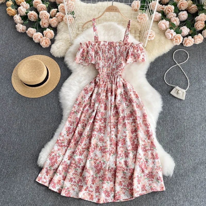 Summer 2026 Midi Dress Women Casual Off Shoulder Short Sleeve Vacation Beach Robe Female Clothing