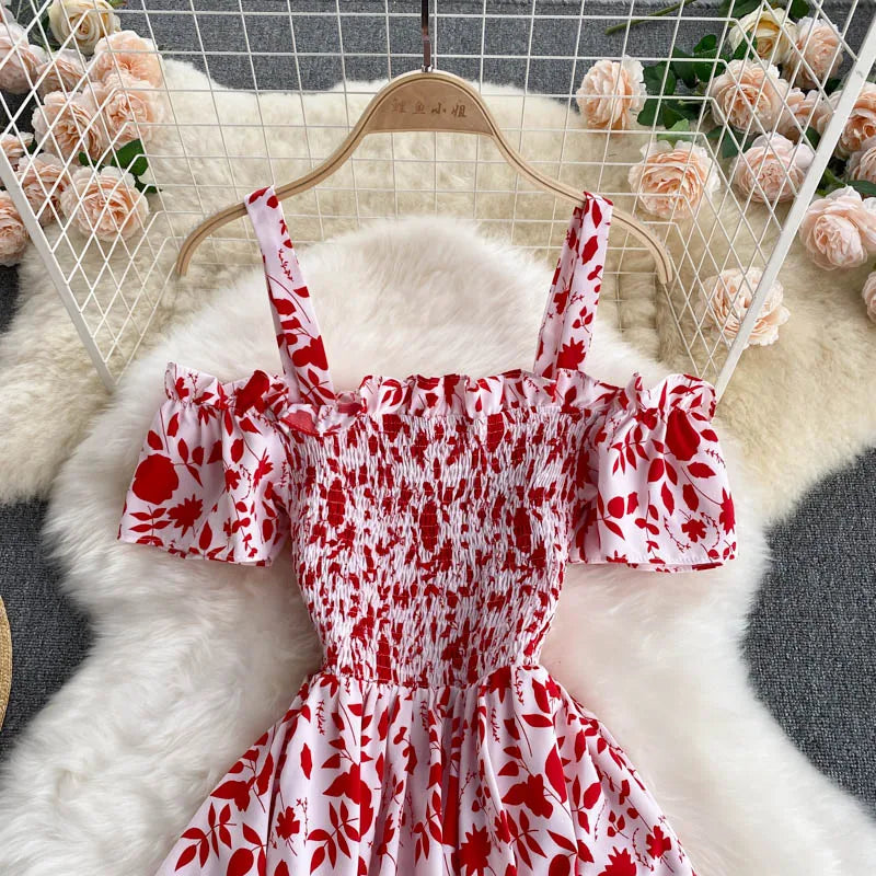 Summer 2026 Midi Dress Women Casual Off Shoulder Short Sleeve Vacation Beach Robe Female Clothing