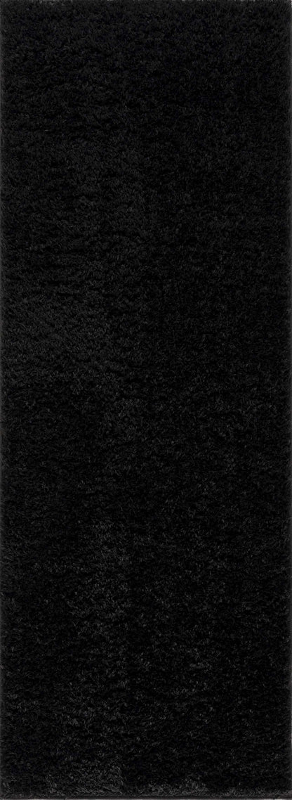 Faina Solid Black Shag Washable Area Rug