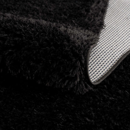 Faina Solid Black Shag Washable Area Rug