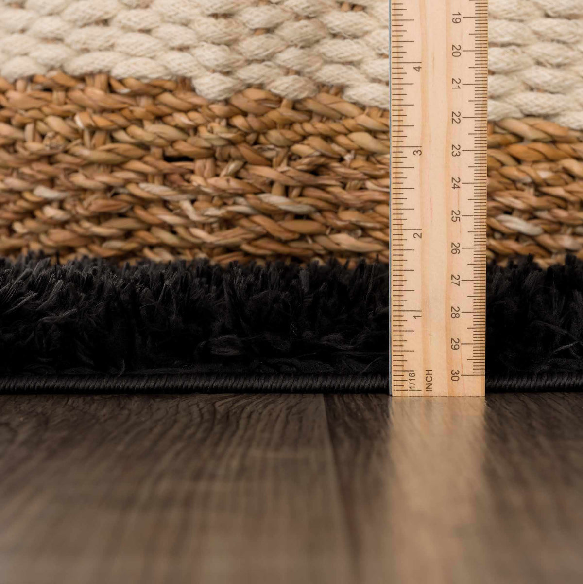 Faina Solid Black Shag Washable Area Rug