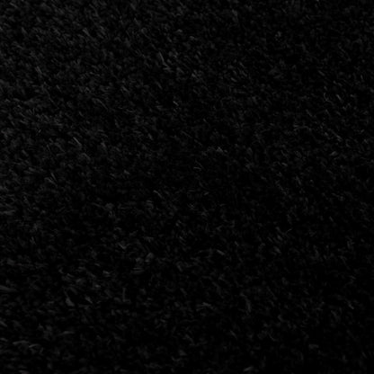 Faina Solid Black Shag Washable Area Rug