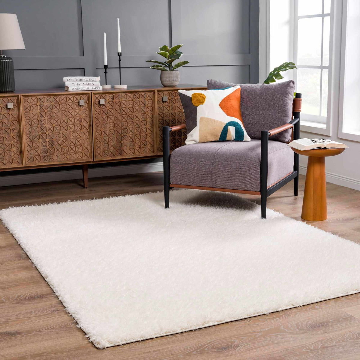 Faina Solid Cream Shag Washable Area Rug - Clearance