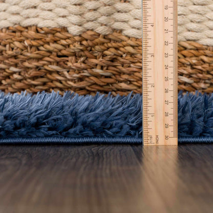 Faina Solid Dark Blue Shag Washable Area Rug - Clearance