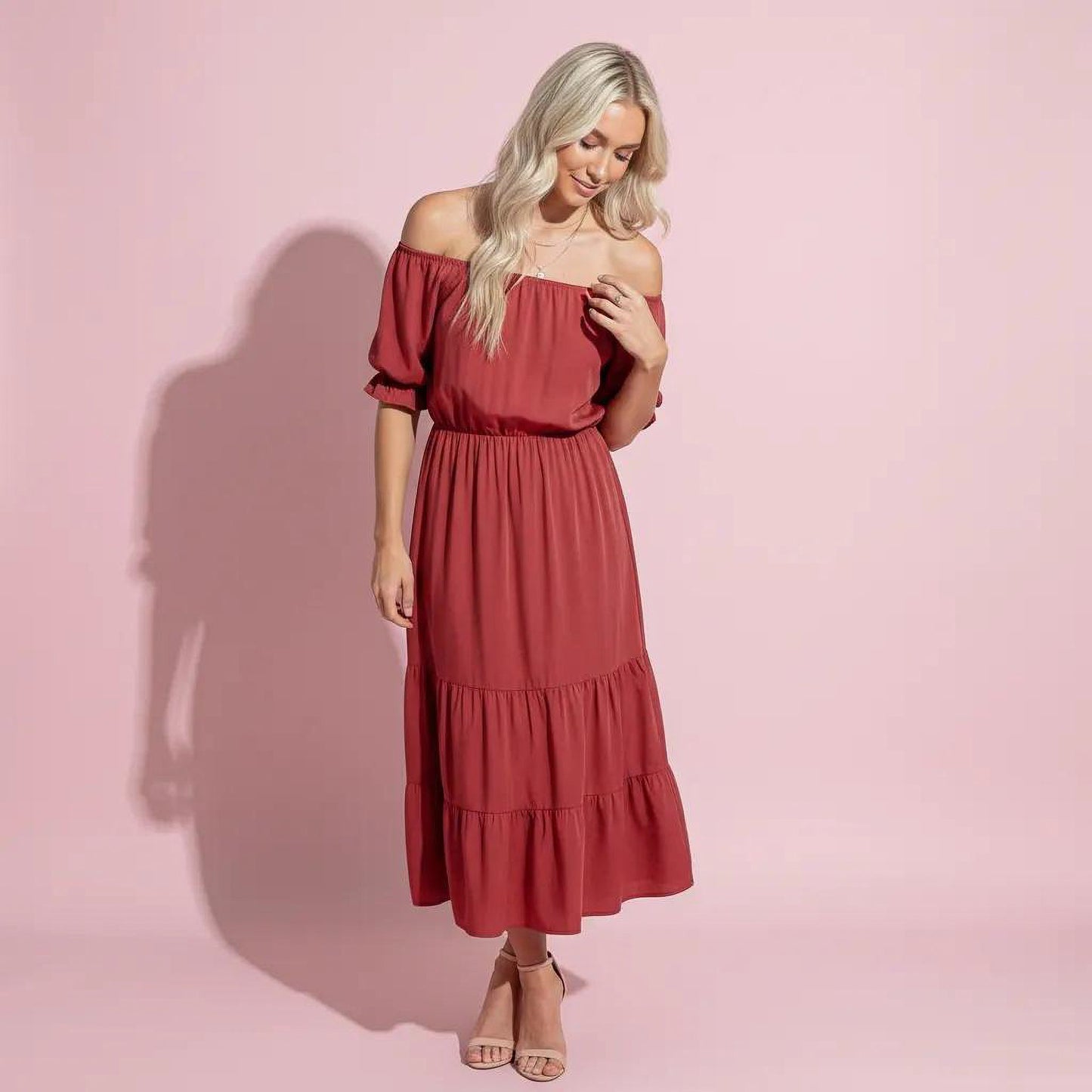 Off Shoulder Puff Sleeve Dress
