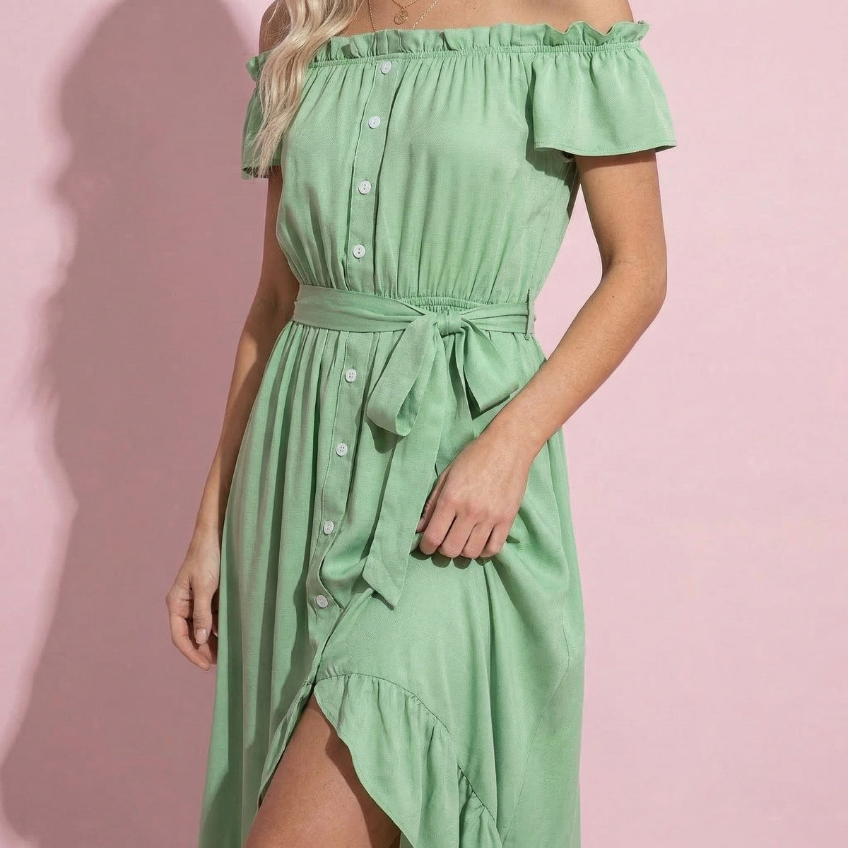 Off Shoulder Belted Summer Dress