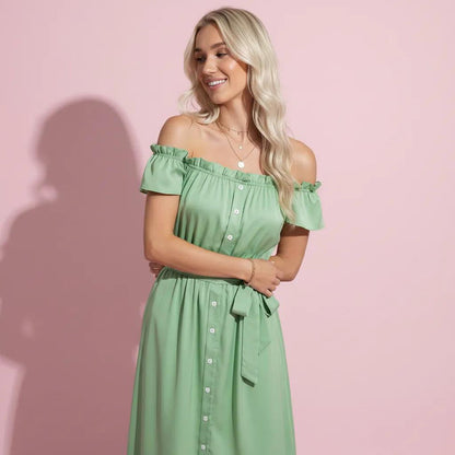 Off Shoulder Belted Summer Dress