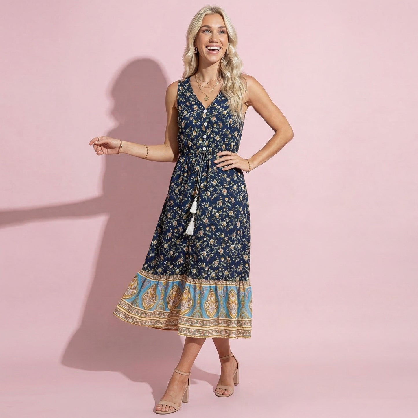 Boho Drawstring Tassel Dress