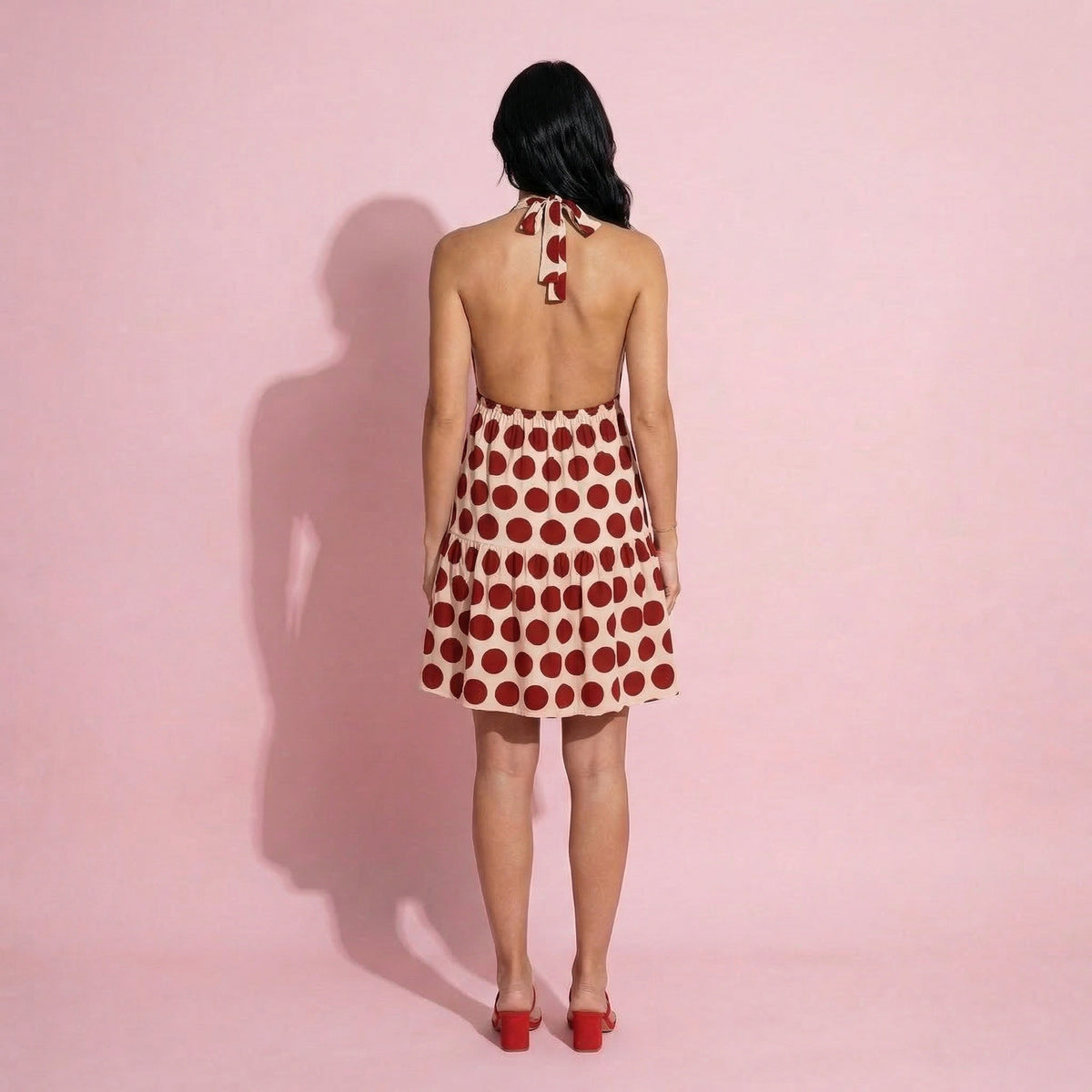 Halter Backless Polka Dot Dress