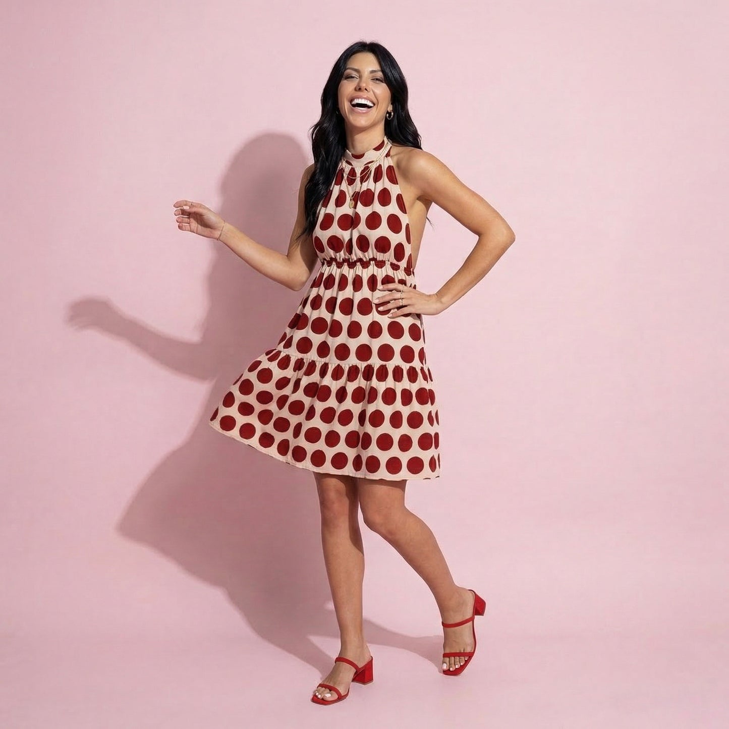 Halter Backless Polka Dot Dress