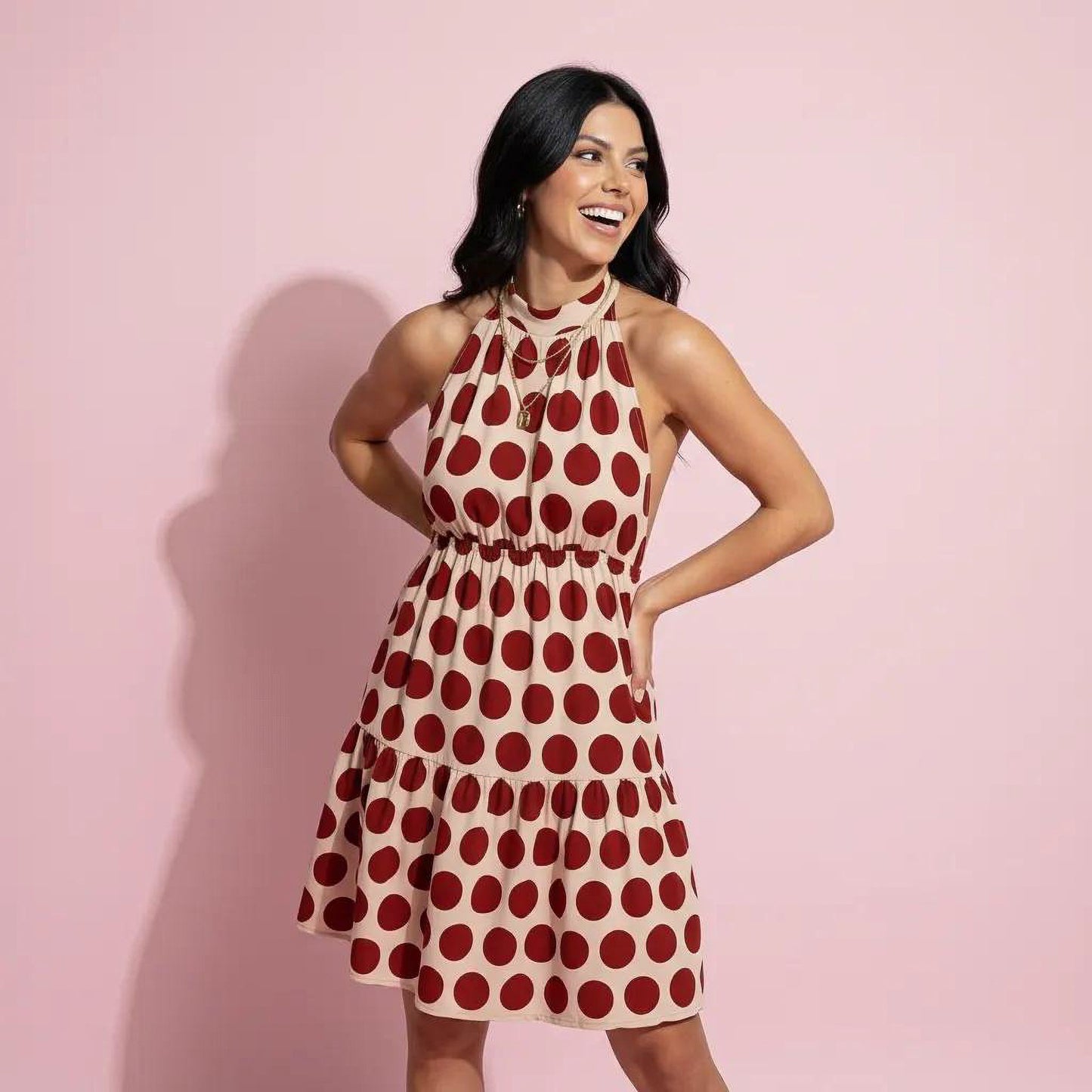 Halter Backless Polka Dot Dress