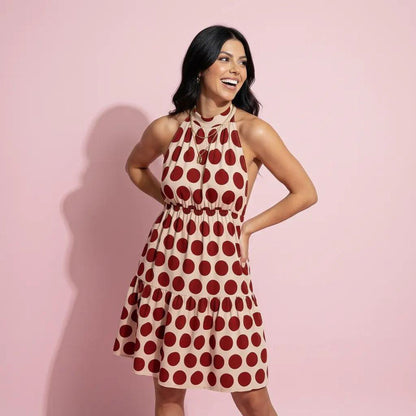Halter Backless Polka Dot Dress
