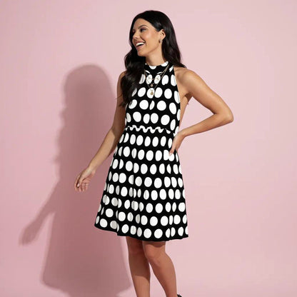 Halter Backless Polka Dot Dress