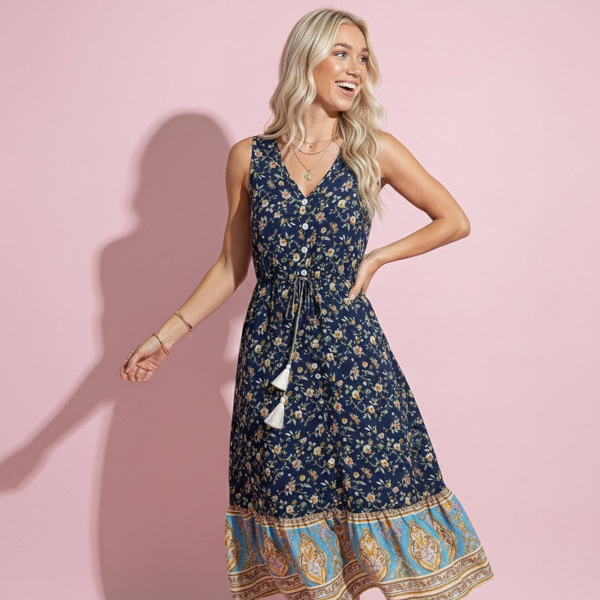 Boho Drawstring Tassel Dress