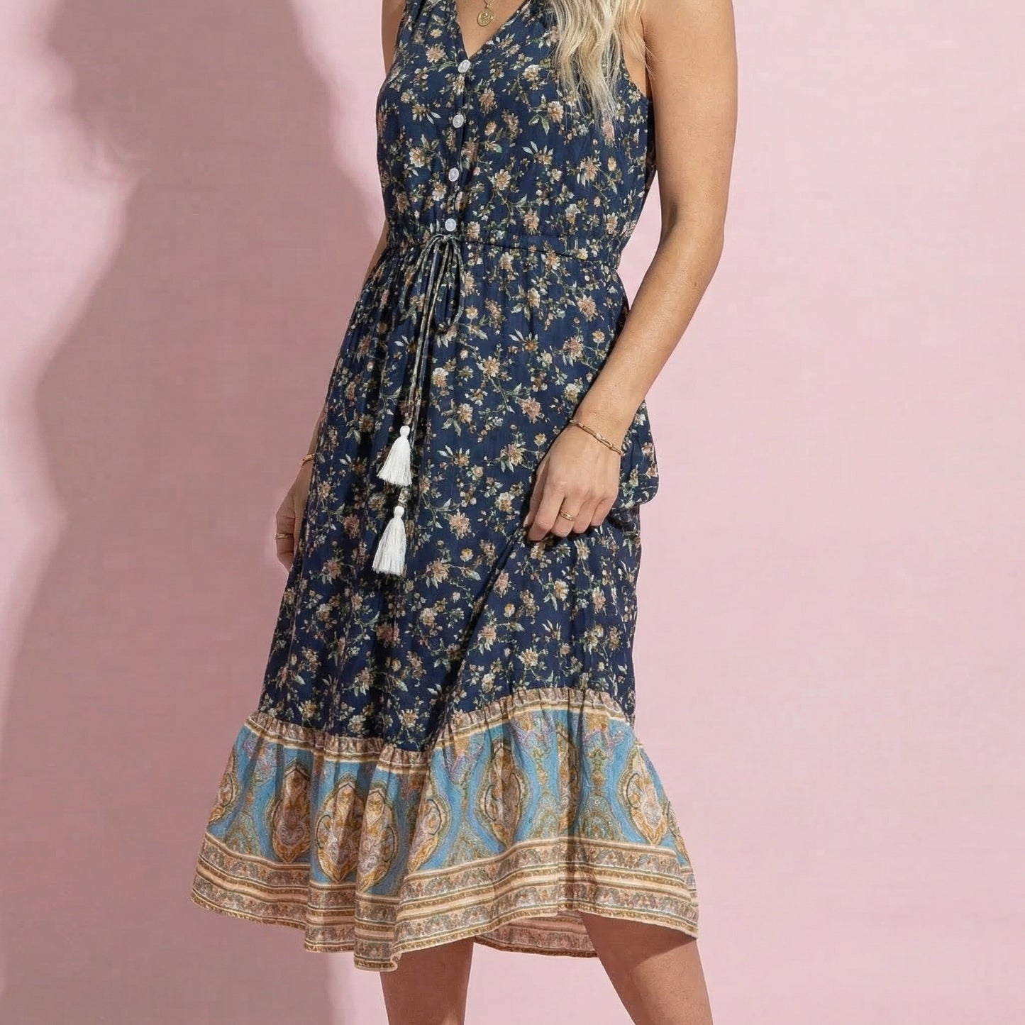 Boho Drawstring Tassel Dress